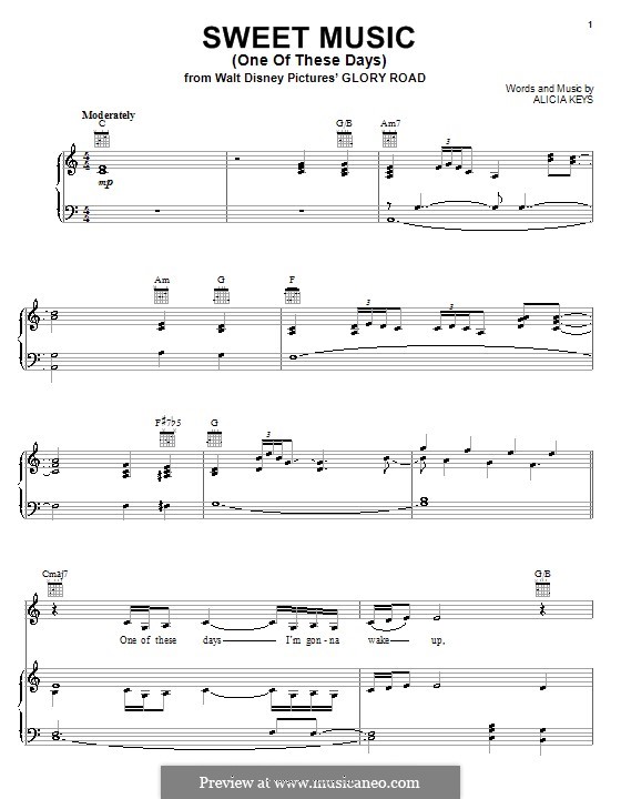 Sweet Music (One of These Days): Für Stimme und Klavier (oder Gitarre) by Alicia Keys