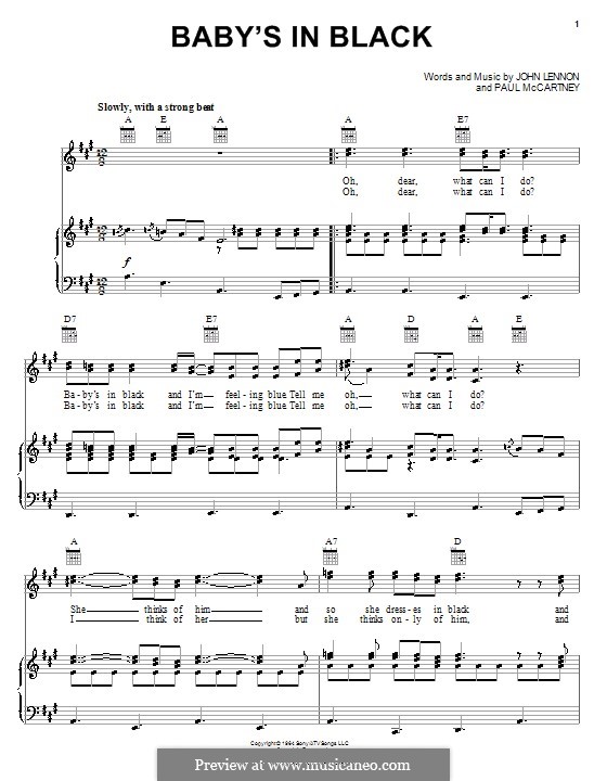 Baby's in Black (The Beatles): Für Stimme und Klavier (oder Gitarre) by John Lennon, Paul McCartney