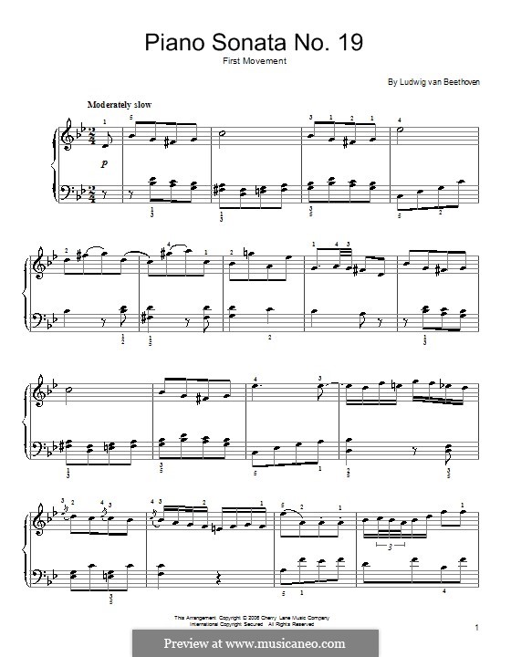 Sonate für Klavier Nr.19, Op.49 No.1: Movement I, for easy piano by Ludwig van Beethoven