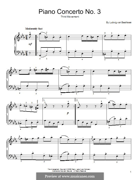 Konzert für Klavier und Orchester Nr.3, Op.37: Teil III (Theme). Version for easy piano by Ludwig van Beethoven