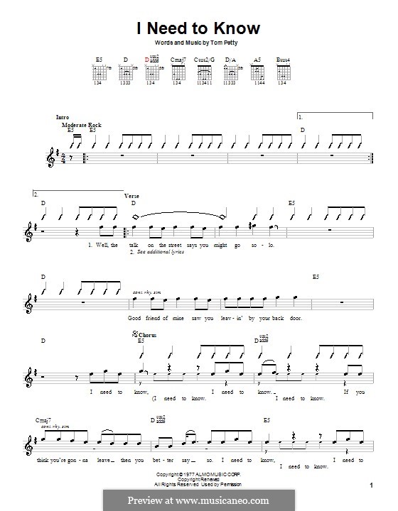 I Need to Know: Für Gitarre (mit Schlagmuster) by Tom Petty
