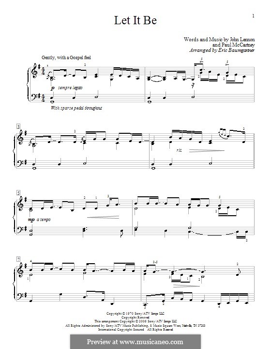 Piano version: Mit Applikatur by John Lennon, Paul McCartney