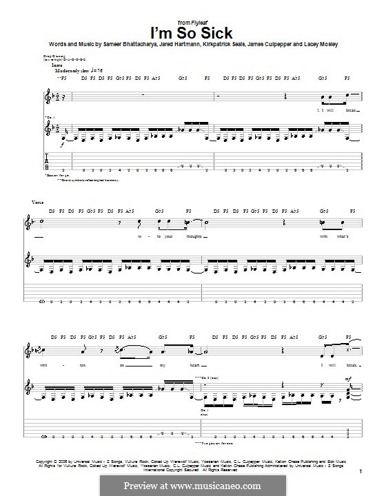 I'm So Sick (Flyleaf): Für Gitarre mit Tabulatur by James Culpepper, Jared Hartmann, Kirkpatrick Seals, Lacey Mosley, Sameer Bhattacharya