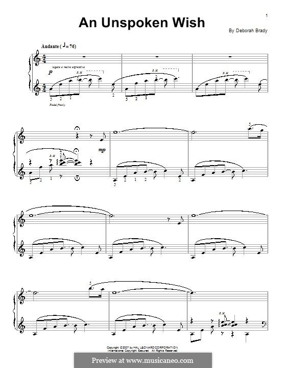 An Unspoken Wish: Für Klavier by Deborah Brady
