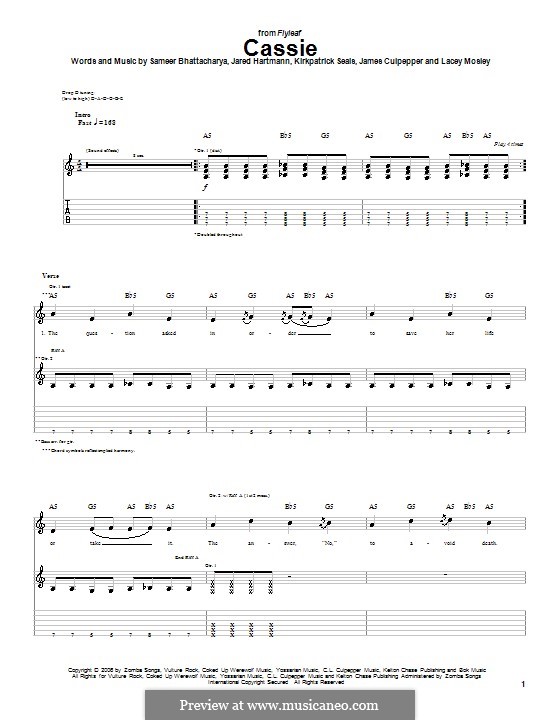 Cassie (Flyleaf): Für Gitarre mit Tabulatur by James Culpepper, Jared Hartmann, Kirkpatrick Seals, Lacey Mosley, Sameer Bhattacharya