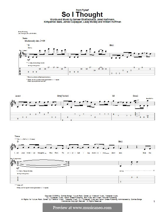 So I Thought (Flyleaf): Für Gitarre mit Tabulatur by James Culpepper, Jared Hartmann, Kirkpatrick Seals, Lacey Mosley, Sameer Bhattacharya, William Hoffman