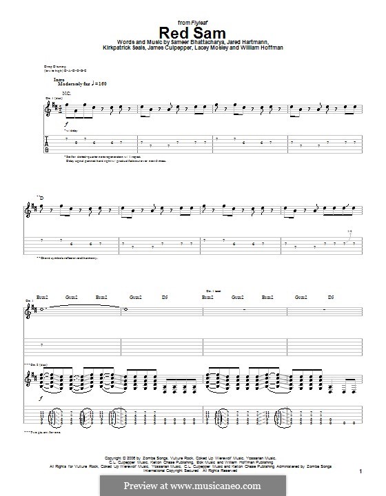 Red Sam (Flyleaf): Für Gitarre mit Tabulatur by James Culpepper, Jared Hartmann, Kirkpatrick Seals, Lacey Mosley, Sameer Bhattacharya, William Hoffman