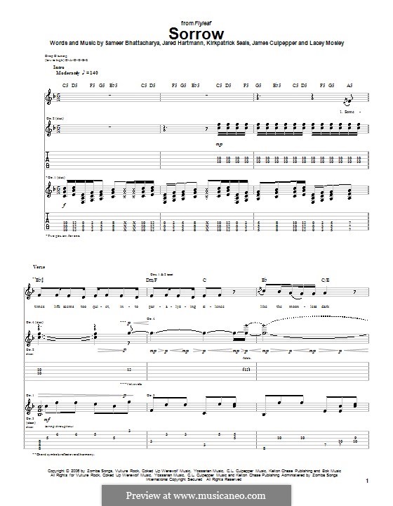 Sorrow (Flyleaf): Für Gitarre mit Tabulatur by James Culpepper, Jared Hartmann, Kirkpatrick Seals, Lacey Mosley, Sameer Bhattacharya
