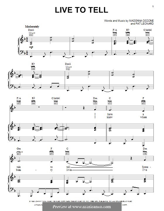 Live to Tell: Für Stimme und Klavier (oder Gitarre) by Madonna, Patrick Leonard
