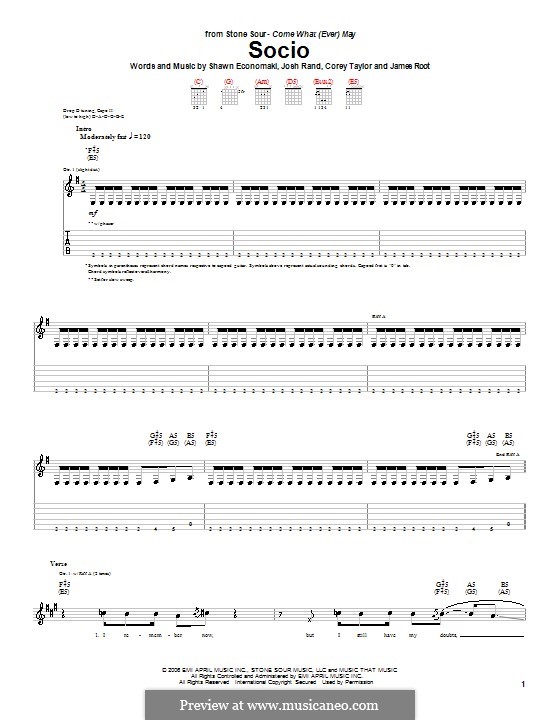 Socio (Stone Sour): Für Gitarre mit Tabulatur by Corey Taylor, James Root, Josh Rand, Shawn Economaki