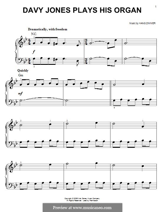 Davy Jones Plays His Organ (from Pirates of the Caribbean: Dead Man's Chest): Für Klavier, leicht by Hans Zimmer