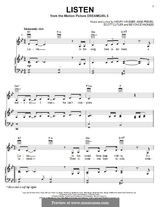 Listen (from Dreamgirls): Für Stimme mit Klavier oder Gitarre (Beyonce) by Anne Preven, Henry Krieger, Scott Cutler