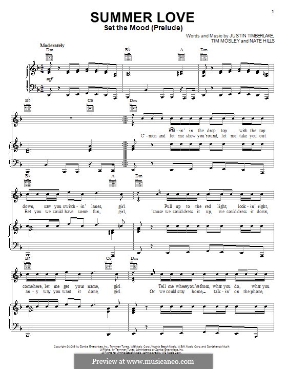 Summer Love (Set the Mood Prelude): Für Stimme mit Klavier oder Gitarre (Justin Timberlake) by Floyd Nathaniel Hills, Timbaland