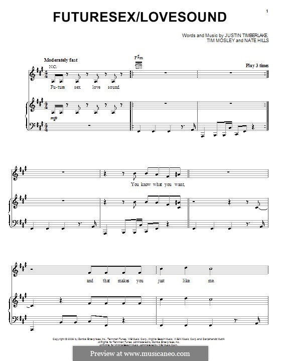FutureSex/Lovesound (Justin Timberlake): Für Stimme und Klavier (oder Gitarre) by Floyd Nathaniel Hills, Timbaland