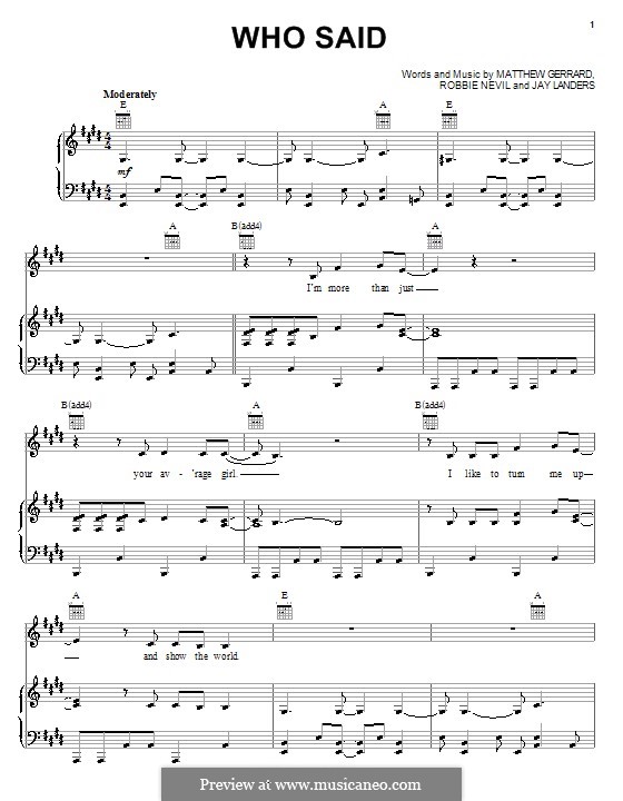 Who Said (Hannah Montana): Für Stimme und Klavier (oder Gitarre) by Jay Landers, Matthew Gerrard, Robbie Nevil