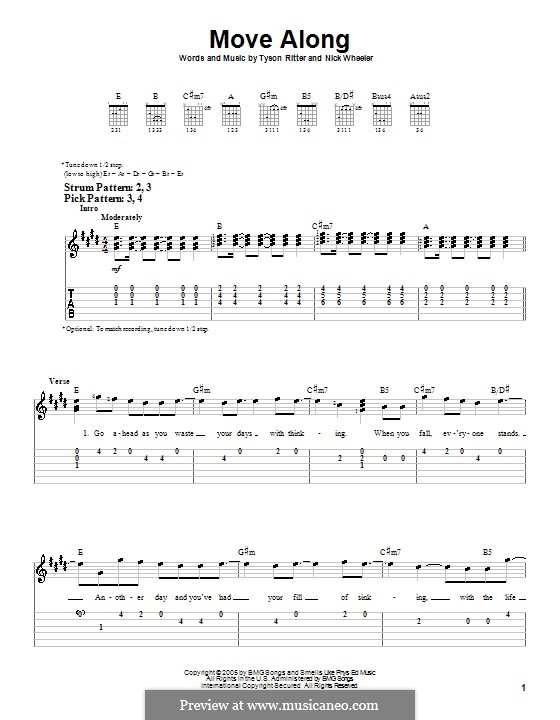 Move Along (The All-American Rejects): Für Gitarre (Sehr leichte Fassung) by Nick Wheeler, Tyson Ritter