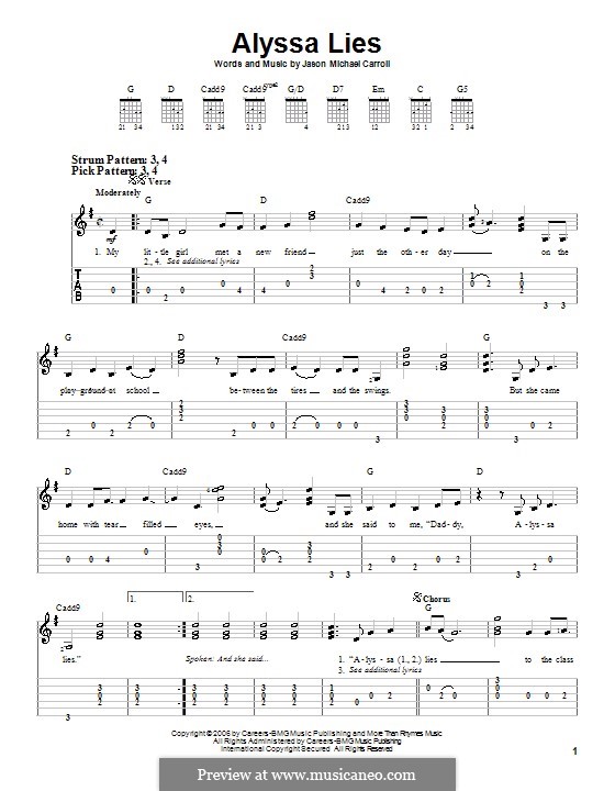 Alyssa Lies: Für Gitarre (Sehr leichte Fassung) by Jason Michael Carroll