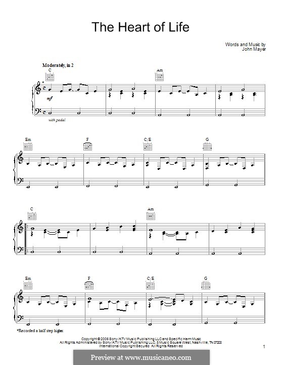 The Heart of Life: Für Stimme und Klavier (oder Gitarre) by John Mayer
