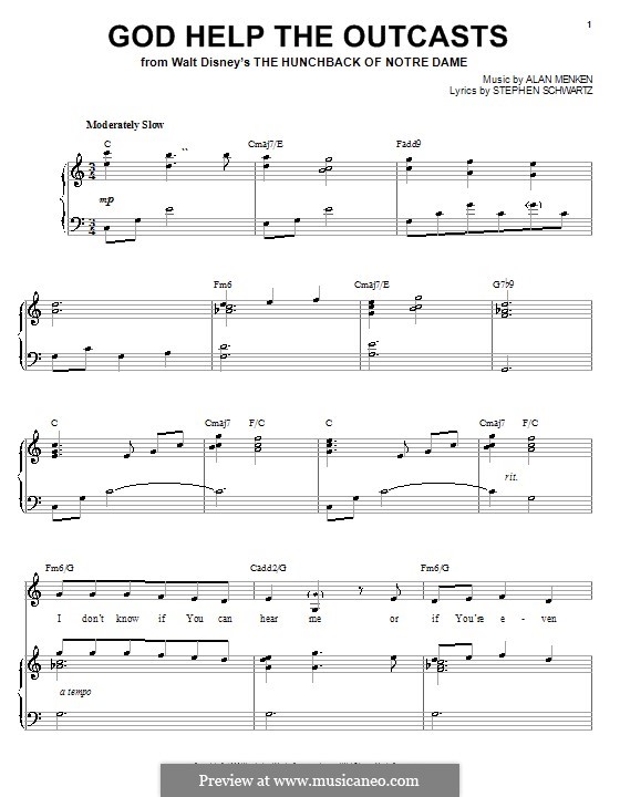 God Help the Outcasts (from The Hunchback of Notre Dame): Für Stimme und Klavier (oder Gitarre) by Alan Menken