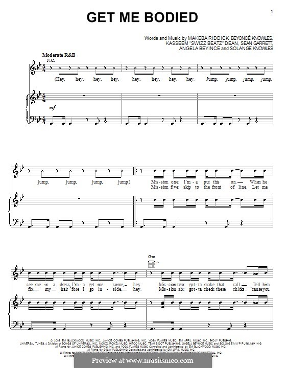 Get Me Bodied (Beyonce): Für Stimme und Klavier (oder Gitarre) by Angela Beyince, Swizz Beatz, Makeba Riddick, Sean Garrett, Solange Knowles