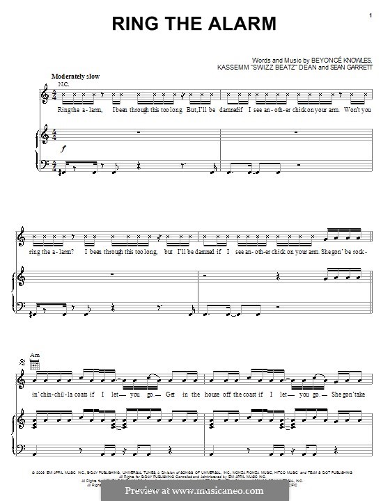 Ring the Alarm (Beyonce): Für Stimme und Klavier (oder Gitarre) by Swizz Beatz, Sean Garrett