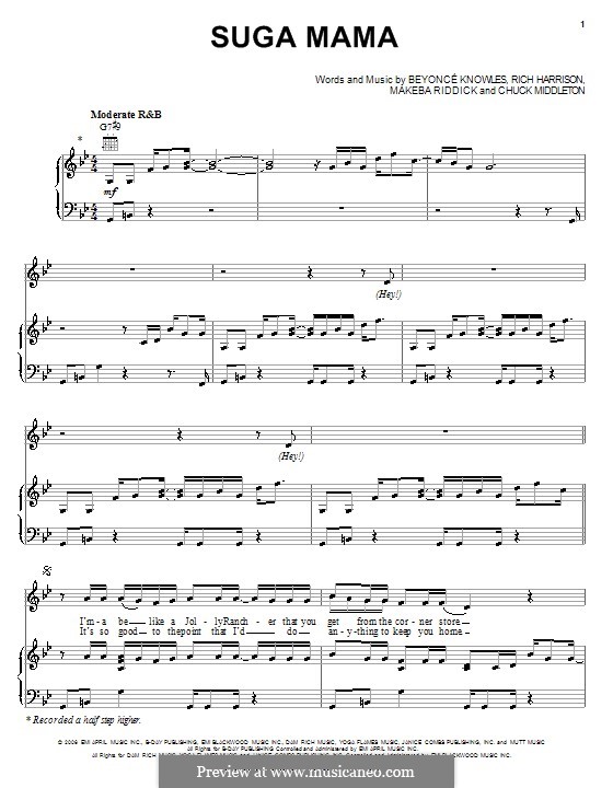 Suga Mama (Beyonce): Für Stimme und Klavier (oder Gitarre) by Chuck Middleton, Makeba Riddick, Rich Harrison
