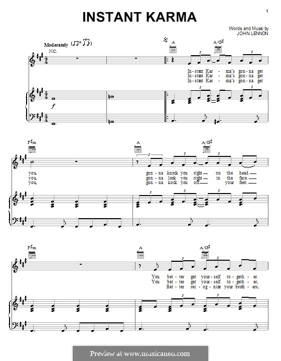 Instant Karma: Für Stimme und Klavier (oder Gitarre) by John Lennon