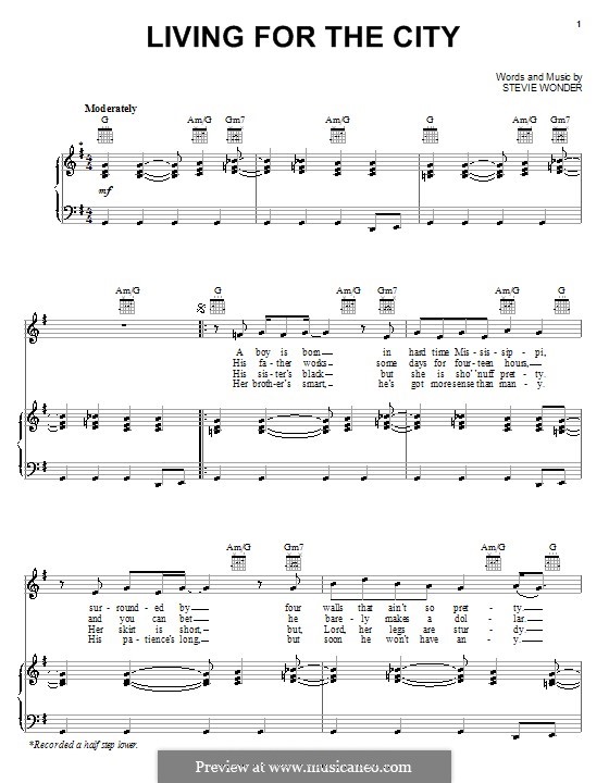 Living for the City: Für Stimme und Klavier (oder Gitarre) by Stevie Wonder