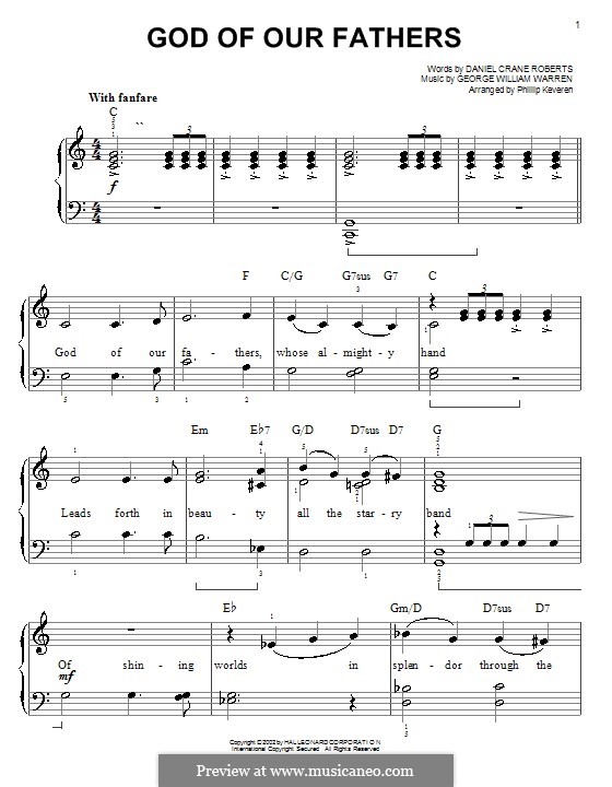 God of Our Fathers: Für Klavier, leicht by George William Warren