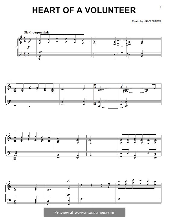 Heart of a Volunteer (from Pearl Harbor): Für Klavier by Hans Zimmer