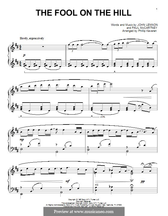 The Fool on the Hill (The Beatles): Für Klavier by John Lennon, Paul McCartney