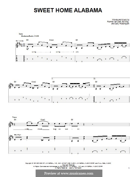 Sweet Home Alabama (Lynyrd Skynyrd): Für Gitarre (Sehr leichte Fassung) by Ed King, Gary Rossington, Ronnie Van Zant