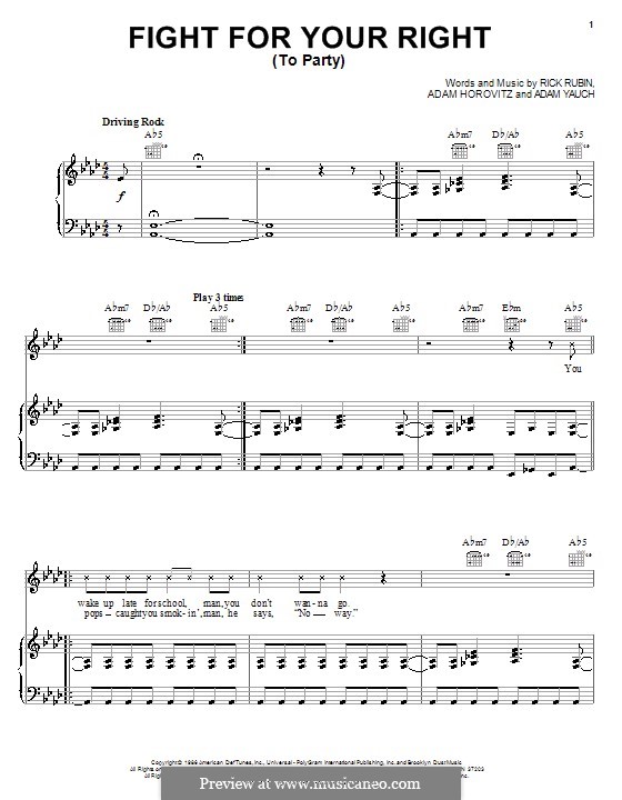 (You Gotta) Fight for Your Right (To Party): Für Stimme und Klavier (oder Gitarre) by Adam Horovitz, Adam Yauch, Rick Rubin