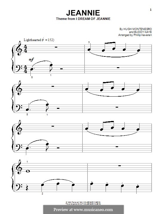 Jeannie: Für Klavier (sehr leichte Fassung) by Buddy Kaye