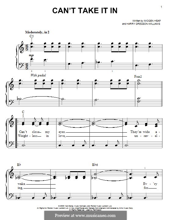 Can't Take It in (from The Chronicles of Narnia): Für Klavier, leicht by Harry Gregson-Williams, Imogen Heap
