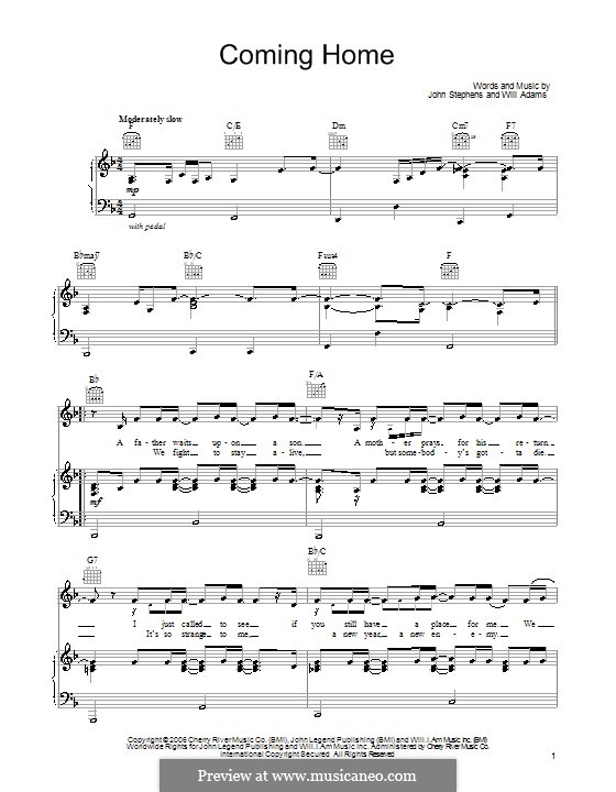 Coming Home (John Legend): Für Stimme und Klavier (oder Gitarre) by John Stephens, will.i.am