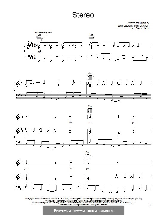 Stereo (John Legend): Für Stimme und Klavier (oder Gitarre) by DeVon Harris, John Stephens, Tom Craskey