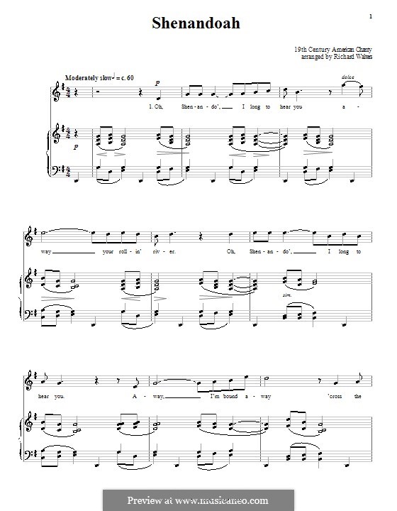 Oh Shenendoah (Shenandoah) Printable Scores: Für Stimme und Klavier by folklore