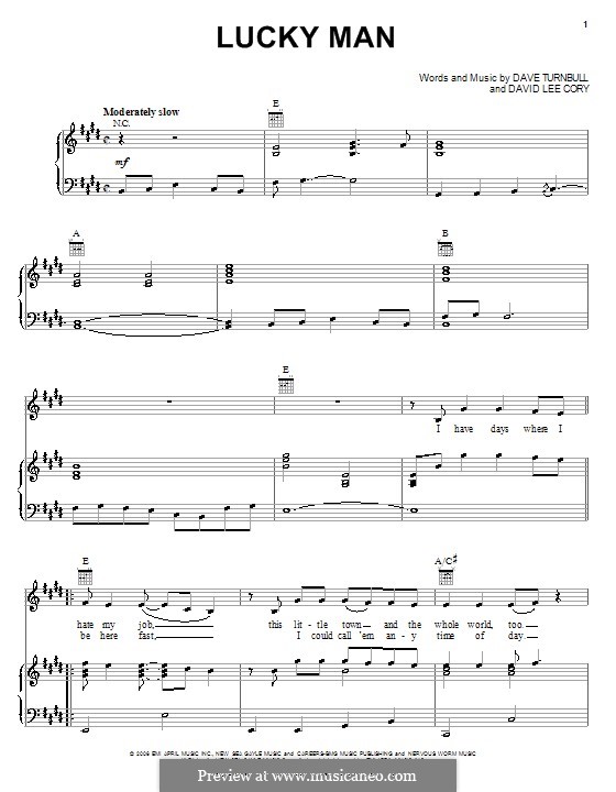 Lucky Man (Montgomery Gentry): Für Stimme und Klavier (oder Gitarre) by David Lee, Dave Turnbull
