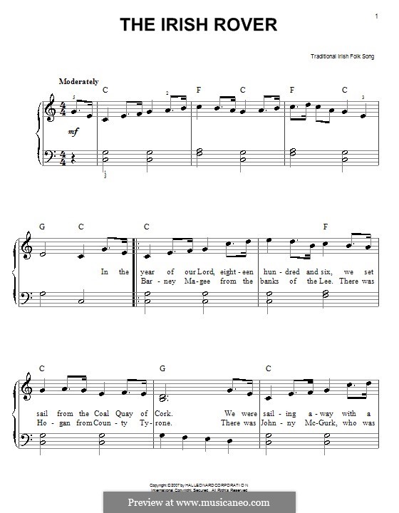 The Irish Rover: Für Klavier, leicht by folklore