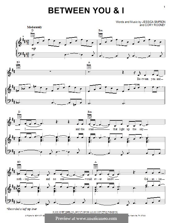 Between You and I (Jessica Simpson): Für Stimme und Klavier (oder Gitarre) by Cory Rooney