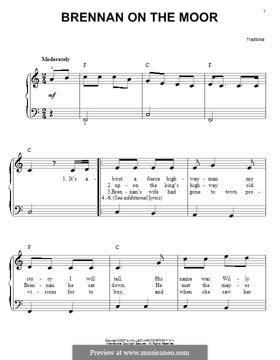 Brennan on the Moor: Für Klavier, leicht by folklore