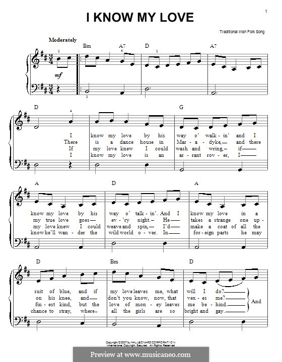 I Know My Love: Für Klavier, leicht by folklore