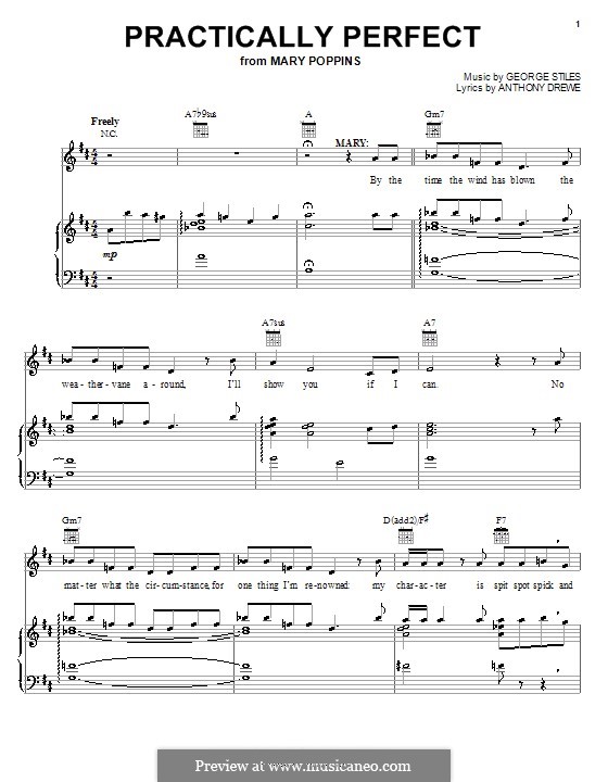 Practically Perfect (from Mary Poppins: The New Musical): Für Stimme und Klavier (oder Gitarre) by George Stiles