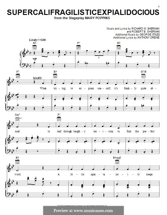 Supercalifragilisticexpialidocious (from Mary Poppins): Für Stimme mit Klavier oder Gitarre (Julie Andrews) by Richard M. Sherman, Robert B. Sherman