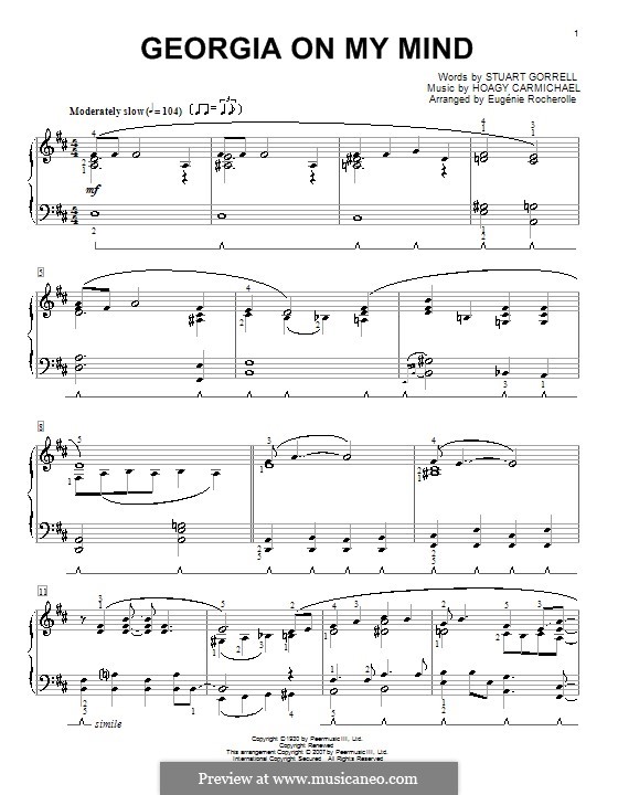 Georgia on My Mind, for Piano: Für einen Interpreten by Hoagy Carmichael