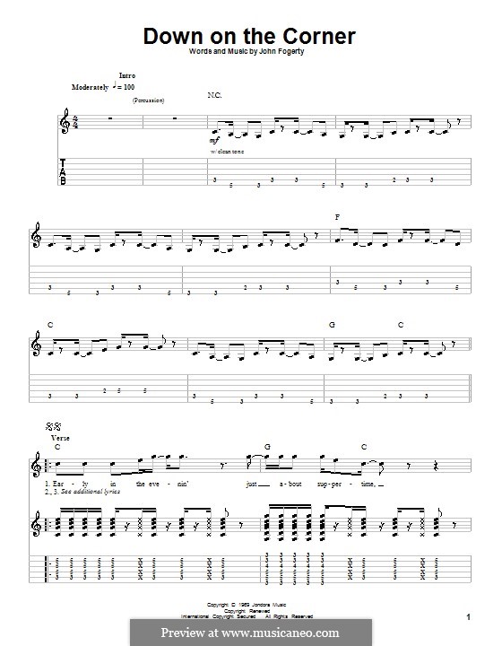 Down on the Corner (Creedence Clearwater Revival): Für Gitarre mit Tabulatur by John C. Fogerty
