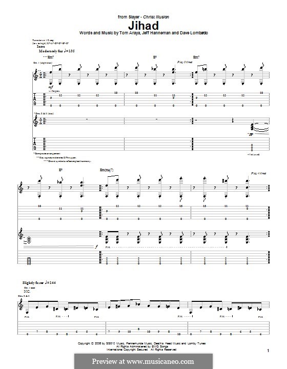 Jihad (Slayer): Für Gitarre mit Tab by Dave Lombardo, Jeffery Hanneman, Tom Araya