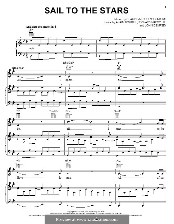 Sail to the Stars: Für Stimme und Klavier (oder Gitarre) by Claude-Michel Schönberg