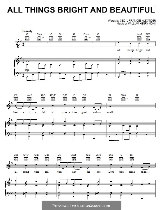 All Things Bright and Beautiful: Für Stimme und Klavier (oder Gitarre) by William Henry Monk